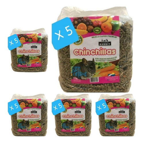 Alimento Chinchilla Cobayos Conejos 1 Kg X5 Unidades X Mayor