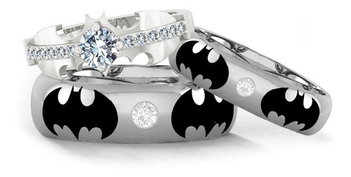 Trio Anillos Batman Plata .925 Amor Pareja Compromiso Comic