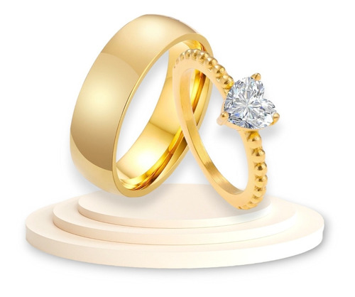 2 Anillos Gold Heart De Promesa Para Novios Y Parejas