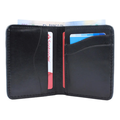 Tarjetero Plegable Cartera Ligera Moderna Piel Genuin Pullup Color Negro | Meses sin interés