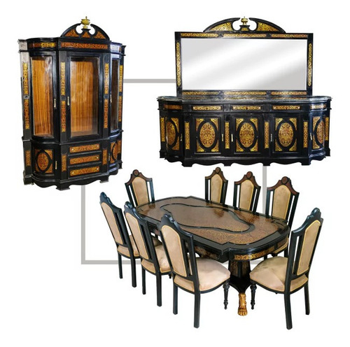 Conjunto De Sala Colonial Cristaleira Buffe E Mesa De Jantar