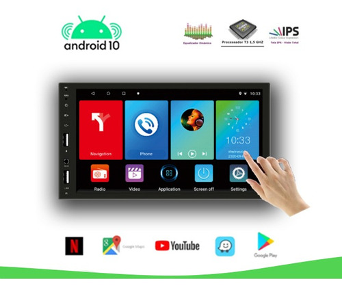 Central Multimidia Android 10 Espelhamento Wifi Gps Bt 7pol