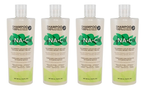 4 Pzas Shampoo Na-c Anticaída 100% Extractos Naturales 440ml