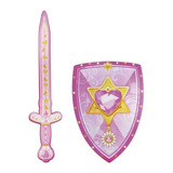 Espada Con Escudo Infantil Goma Eva Juguete Rosa Color Mariposa Corazón De Diamante