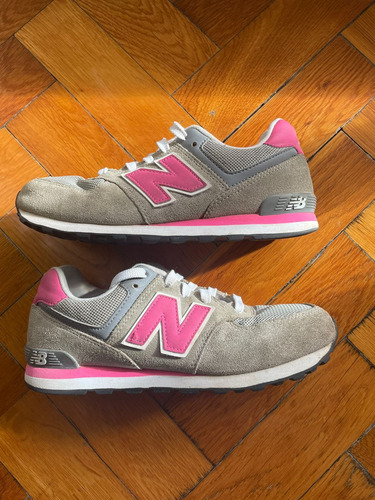 Zapatilla New Balance 574 Gris Y Rosa Usada Talle Us 4 Mujer