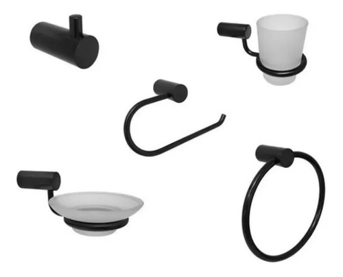 Kit 5 Accesorios Baño Peirano Black Velvet Negro Mate