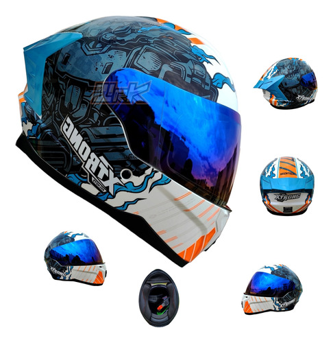 Casco Para Moto Xtrong Robot Naranja Ece Certificado Azul