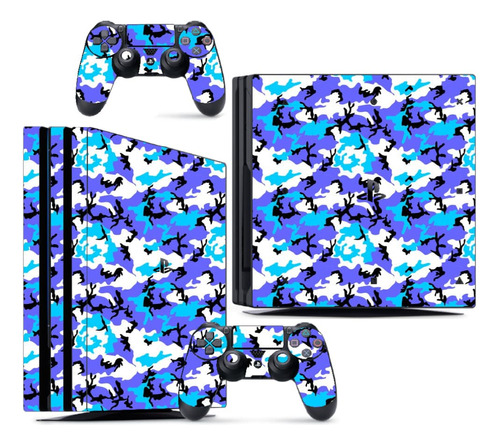 Skin Ps4 Pro Compatível Playstation Camo Blue Ice