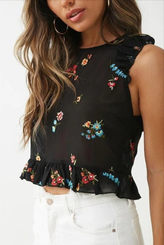 Blusa Top De Gasa Bordada, Forever 21, Eventos Fiestas 