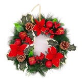 Guirlanda De Porta Decorada Verde 35 Cm Flor Natal Pinha 