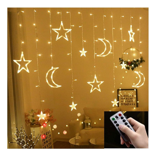 Luces Led Navidad Usb - Guirnalda Estrellas Lunas - Cortina 