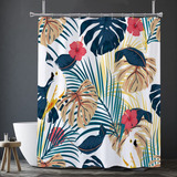 Cortina De Baño Ducha Boho Con Hojas De Plantas Tropicales