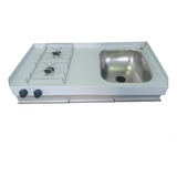 Mesada Acero Inox 100x40 Con Bacha Rectangular Y 2 Anafes