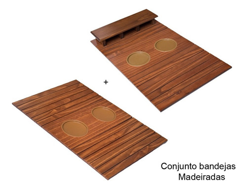 Bandeja P/ Braço Sofá 1 P/ Copo + 1 P/ Controle Madeirada 