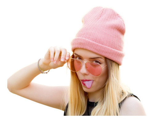 Gorro Tendencia Beanie Lana Adulto Con Doblez Rosado Otoño