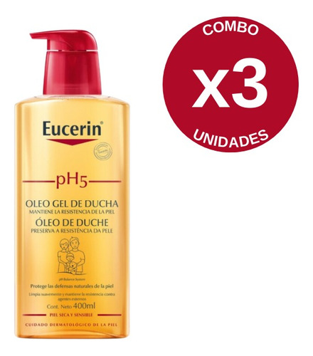 Combo X3 Eucerin Ph5 Aceite De Ducha Piel Sensible 400 Ml