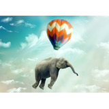 Elefante Volando En Globo Cuadro Canvas 60x90cm En Bastidor