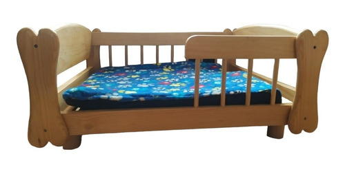 Cama Para Mascota Mediana En Madera 1era Barniz+colchón Rega