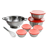 Bowls Acero Tazones Para Cocina Ensaladeras Con Tapas. 9 Pz