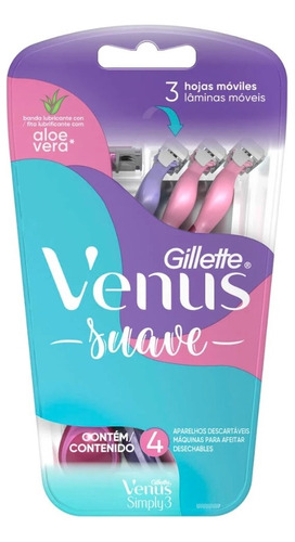 Maquina Afeitar Gillette Venus Simply 3 Sensitive 4 Pzas