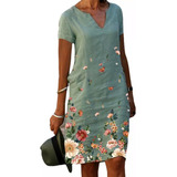 Vestido Casual Floral De Lino Y Algodón Para Mujer