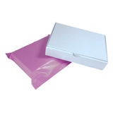 Kit 10 Caixas De Papelão Branco 16x11x3 + 10 Envelopes Rosa