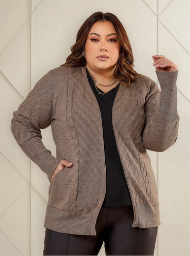 Casaco Cardigan Com Bolso E Trança Plus Size | MercadoLivre