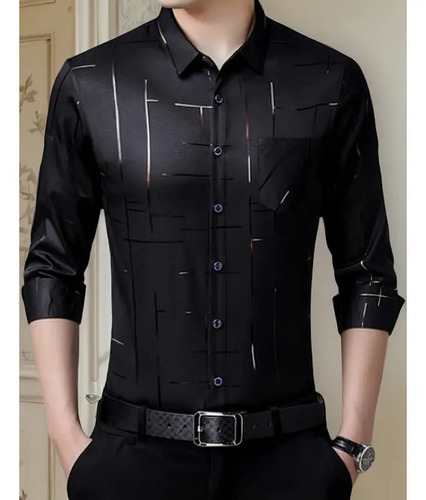 Camisa Casual De Seda Helada De Manga Larga Para Hombre