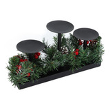 Soporte De Pilar Negro Para Velas, 3 Bandejas, Acabado Mate