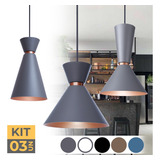 Kit 3 Pendente Lustre Luminária Pequim Berlin Rio Cor Cinza Iluminar Ambiente