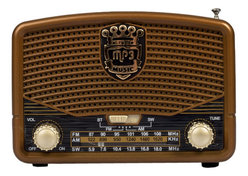 Radio Portátil Bluetooth Vintage Retro Recargable Usb Aux Color Marrón