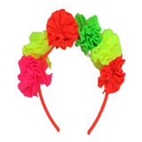 12 Vinchas Corona De Flores Fluo  Cotillon Carioca 4 Colores