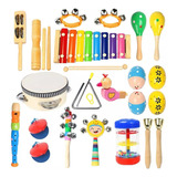 Pacote Com 22 Brinquedos Percussão Madeira Para Crianç -