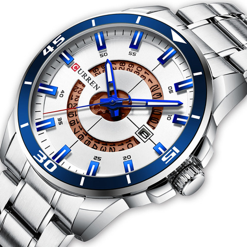Relógio Grande Quartzo Curren Moda Metal Data Para Homens .
