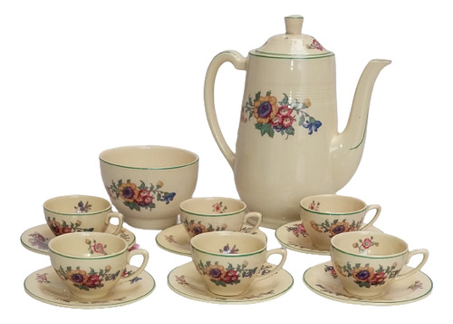 Antiguo Juego De Café Jasmine Wood's Ware Inglés Con Flores