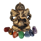 Ganesha Deus Hindu Prosperidade 9,5cm + Kit 7 Pedras Chakras