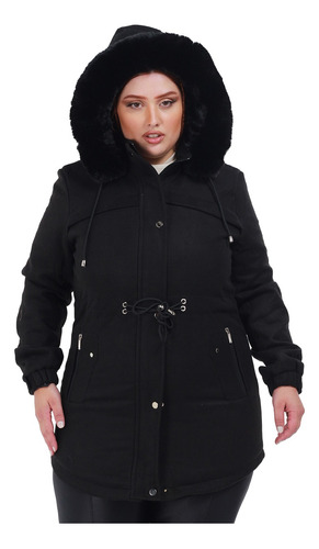 Parka Forrada Feminina Lã Batida Plus Size Sobretudo Casaco 