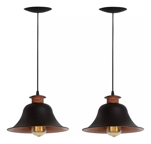 Lampara Industrial Color Cobre Y Negro, Colgante (pack X 2)