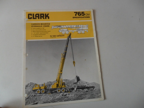 Folleto Clark Crane 765 Grua Hidraulica 1976 Camion Tractor