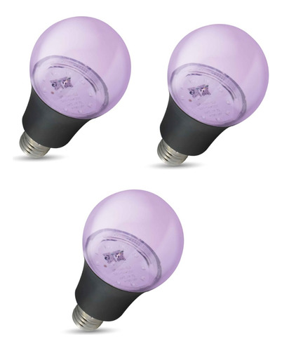 Pack 3pz Foco Ultravioleta Luz Negra Led 9w Fiestas Neon  