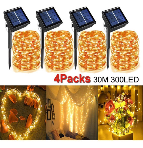 4 Paquetes De Luces Solares De 30 M De Luz Navideña