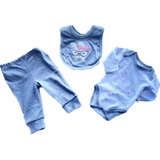 Set Bebé Niña Conejita: Pantalón, Mameluco Y Babero 3-18 Mes