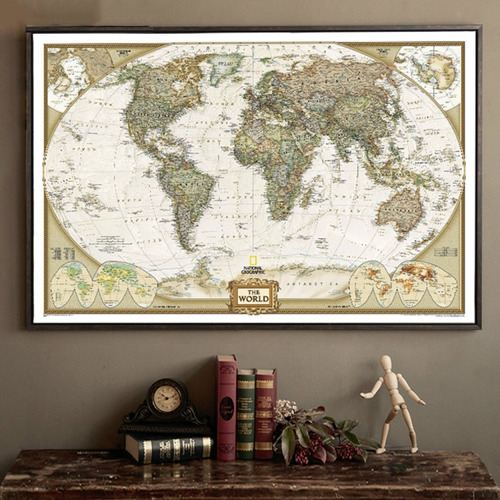 Cuadro De Pared Tipo Póster Antiguo, Retro, Mate, Mapa Mundi