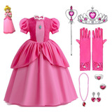 Set De Vestido De Princesa Peach Halloween Super Brother Cosplay Regalo Para Niña - Accesorios Coronas, Pendientes, Collares, Guantes