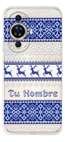 Funda Para Huawei Ugly Sweater Navideño Azul Con Tu Nombre