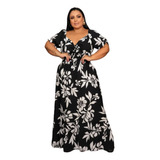 Vestido Longo Plus Size Floral Babado Moda Blogueira 