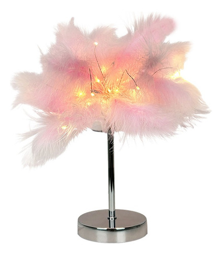 Lámpara De Mesa Led Decorativa Con Pluma De Avestruz Rosa