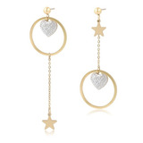 Aretes Estrella Corazon Swarovski Largos Dispar Oro 14k Lam