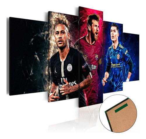 Quadros Decorativo Futebol Astros Neymar Cr7 Messi 5pc