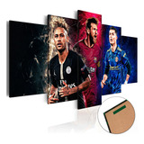 Quadros Decorativo Futebol Astros Neymar Cr7 Messi 5pc